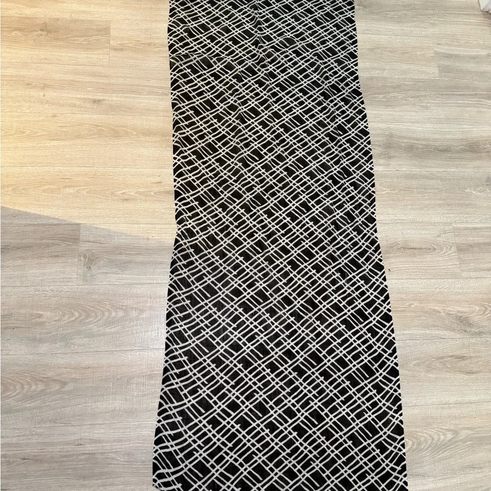 Black White Sheer Geometric Print Scarf Lightweight Wrap Shawl